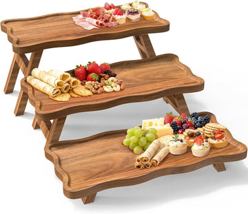 Acacia Wood 3 Tier Cupcake Stand, Serving Tray for Party, Foldable Dessert Table Display Set, Tiered Tray Decor for