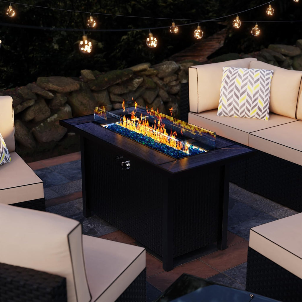 45in Fire Table, Propane Fire Pit with Glass Wind Guard and Rain Cover, Outdoor Firepit Table 50000 BTU 3-in-1 Fire Table for Patio/Yard/Balcony - Image 6