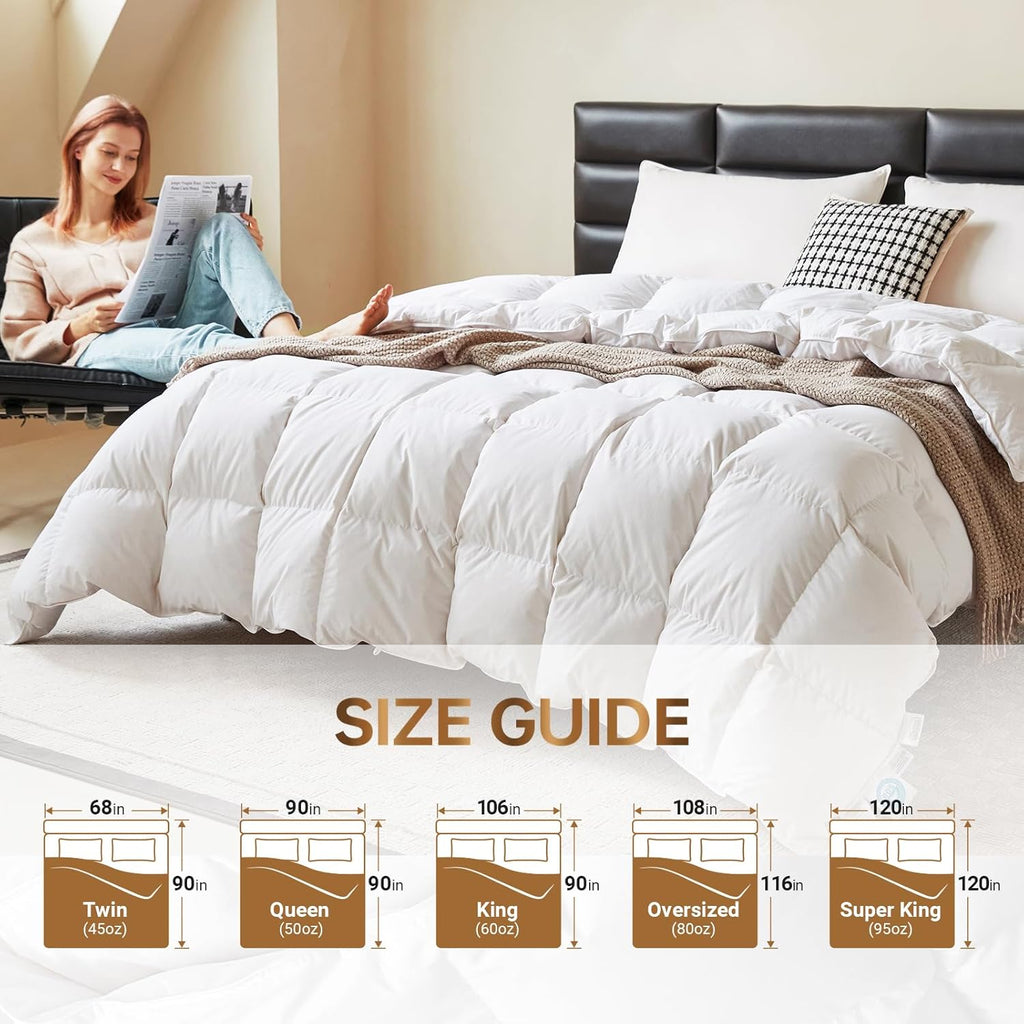 Goose Down Comforter Twin, Fluffy Soft Noiseless Duvet Insert, 100% Cotton Shell, 750+ Fill Power, 4