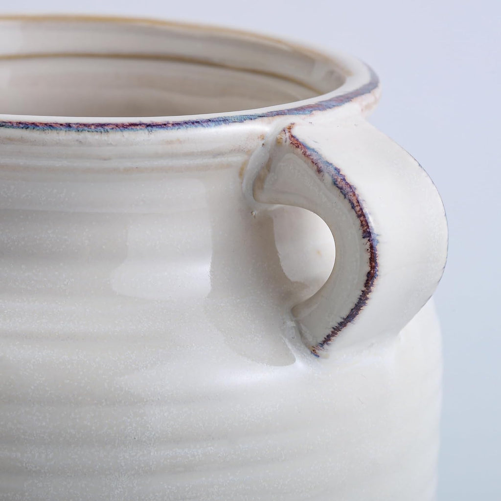 Ceramic Rustic Distressed White Flower Vase for Centerpieces