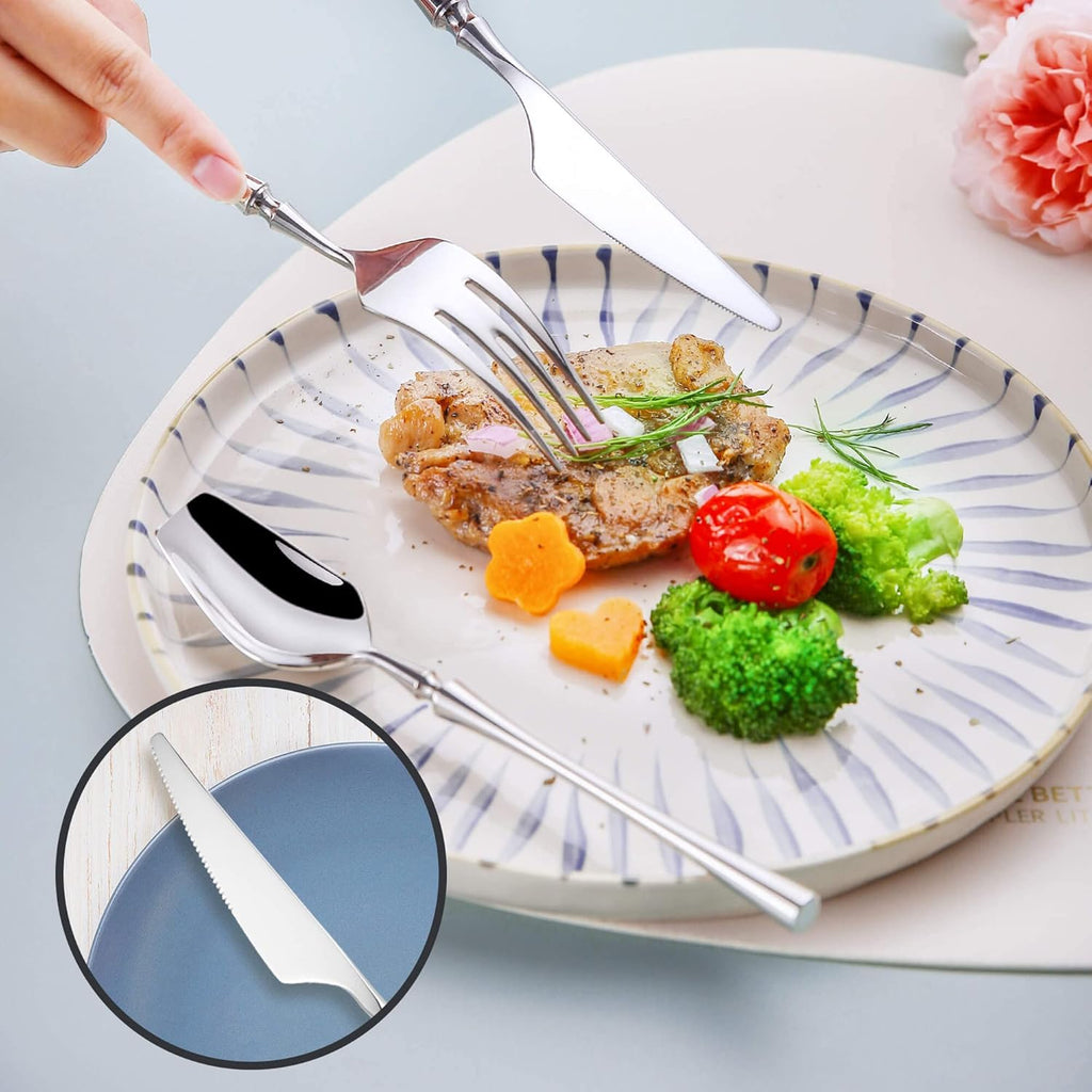 20-Piece Silverware Set for 4,Modern 18/10 Stainless Steel Flatware Set,Unique Rustic Cutlery Utensils Set