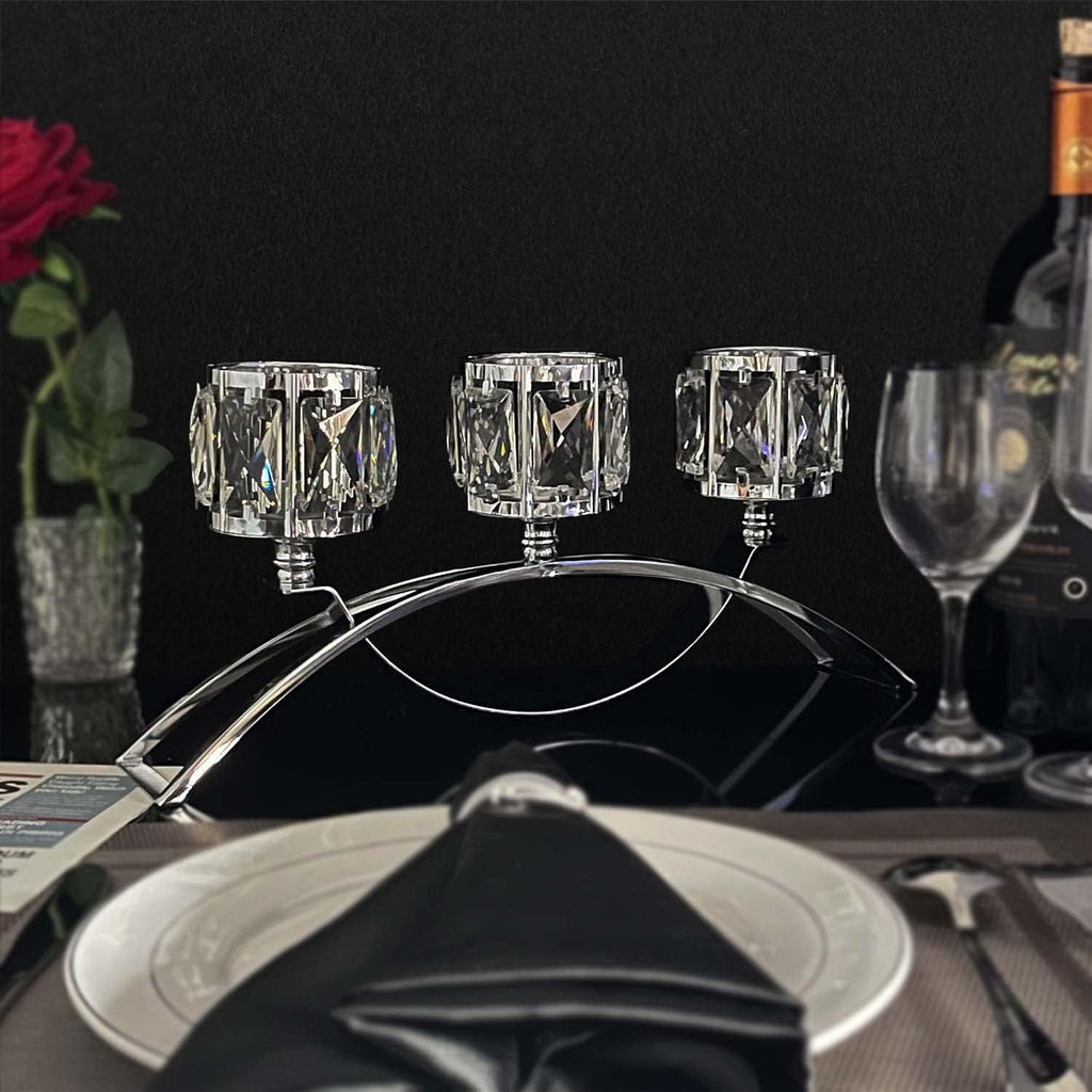 3 Arms Crystal Candle Holders, Arch Candlestick Table Candelabras Centerpieces, Dinning Room, Cabinet Ornaments, Home