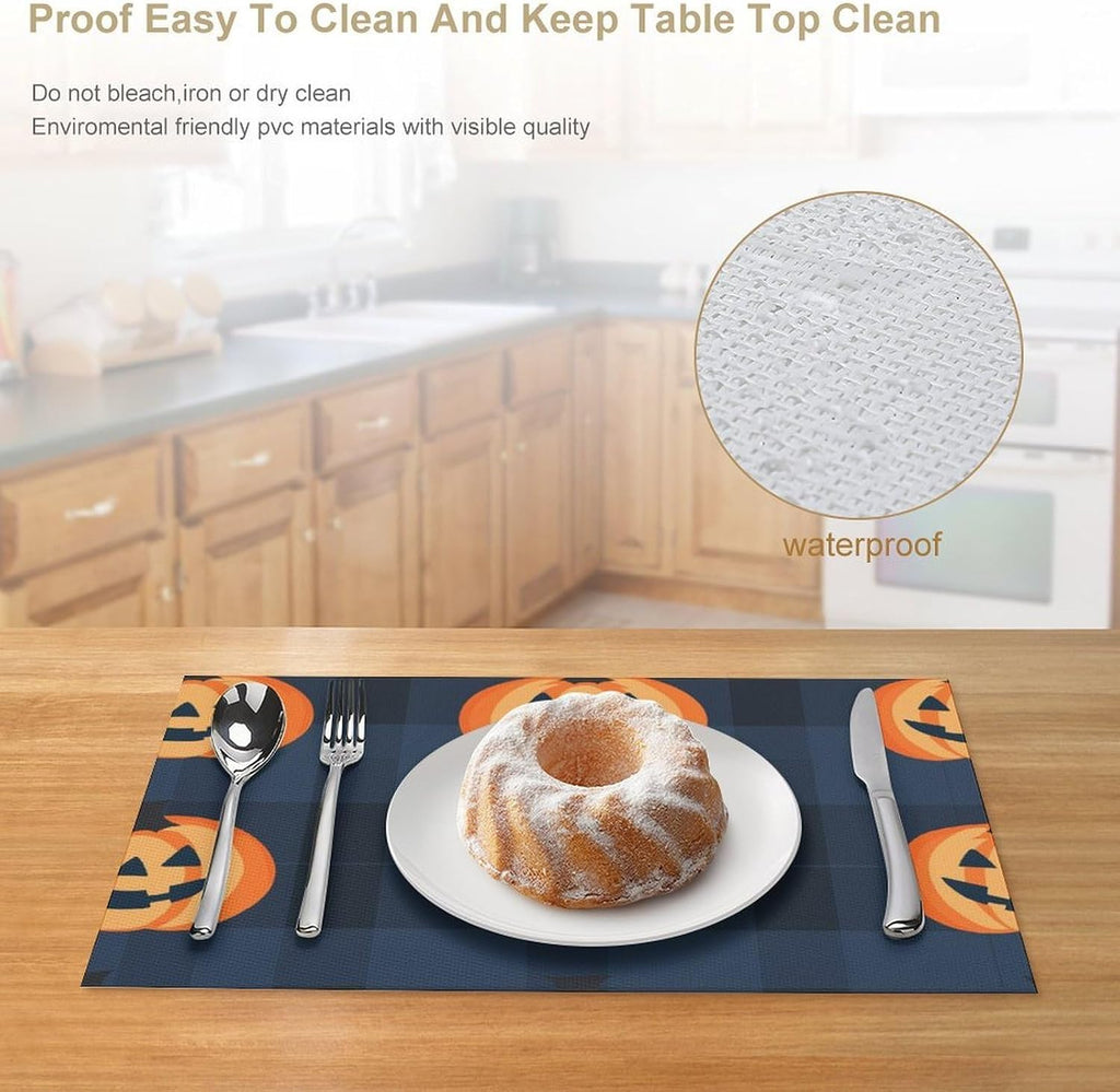Round Pumpkin Graphic PVC Placemat Washable Dining Table Mat
