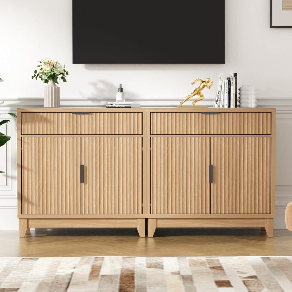 Fluted Sideboard Buffet Cabinet with Storage, 32" Wide Coffee Bar Console Table with Drawer