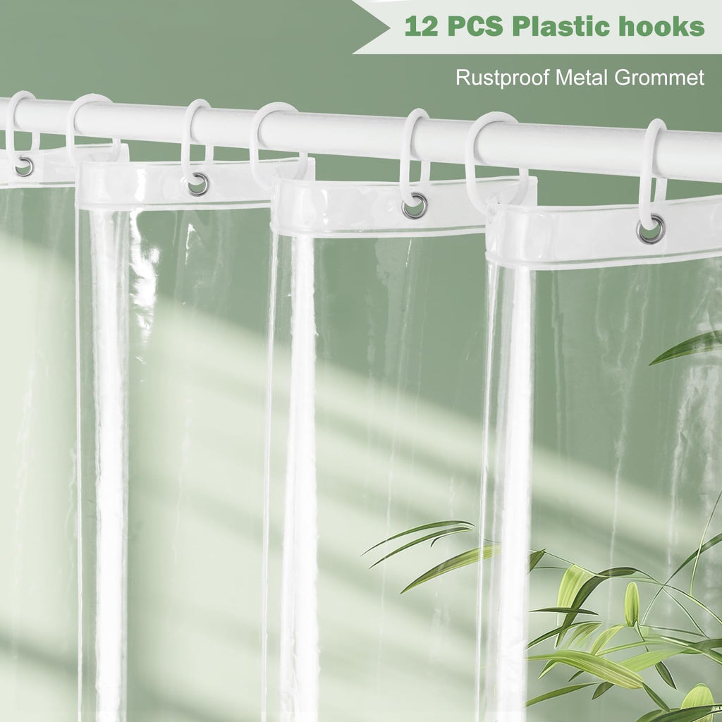 72 x 86 inches Extra Long Shower Curtain Liner, Simple Plastic Clear Bathroom Curtain Waterproof Shower Curtain with 5