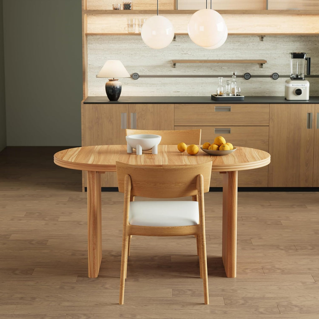 55.12"-70.87" Farmhouse Extendable Oval Dining Table for 4-6, Modern Solid Wood Kitchen & Dining Table with Removable
