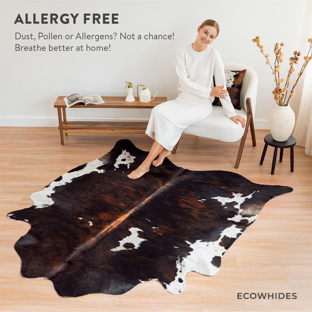 100% Genuine Brazilian Cowhide Rug - Dark Tricolor - Luxury Cowskin Leather Area Rug Décor 7 x 6 feet