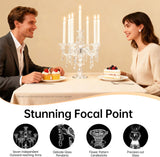 7 Arm Crystal Candelabra for Dining Table Centerpiece, 14 Inch Tall Glass Candle Holder, Elegant Clear Candle