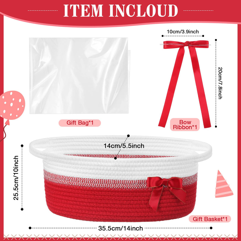 Woven Christmas Gift Basket Empty, Red White