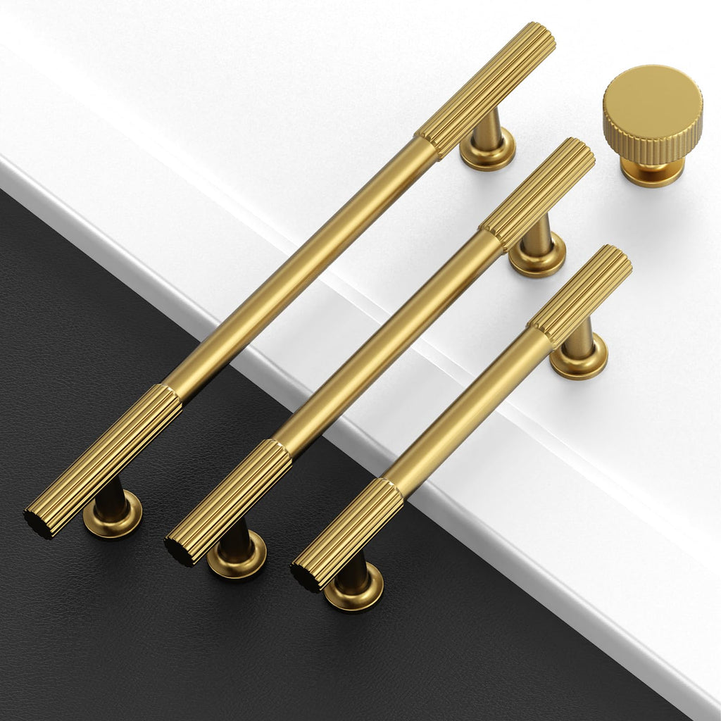 10 Pack 5 inch Vibrant Brushed Moderne Brass Cabinet Pulls