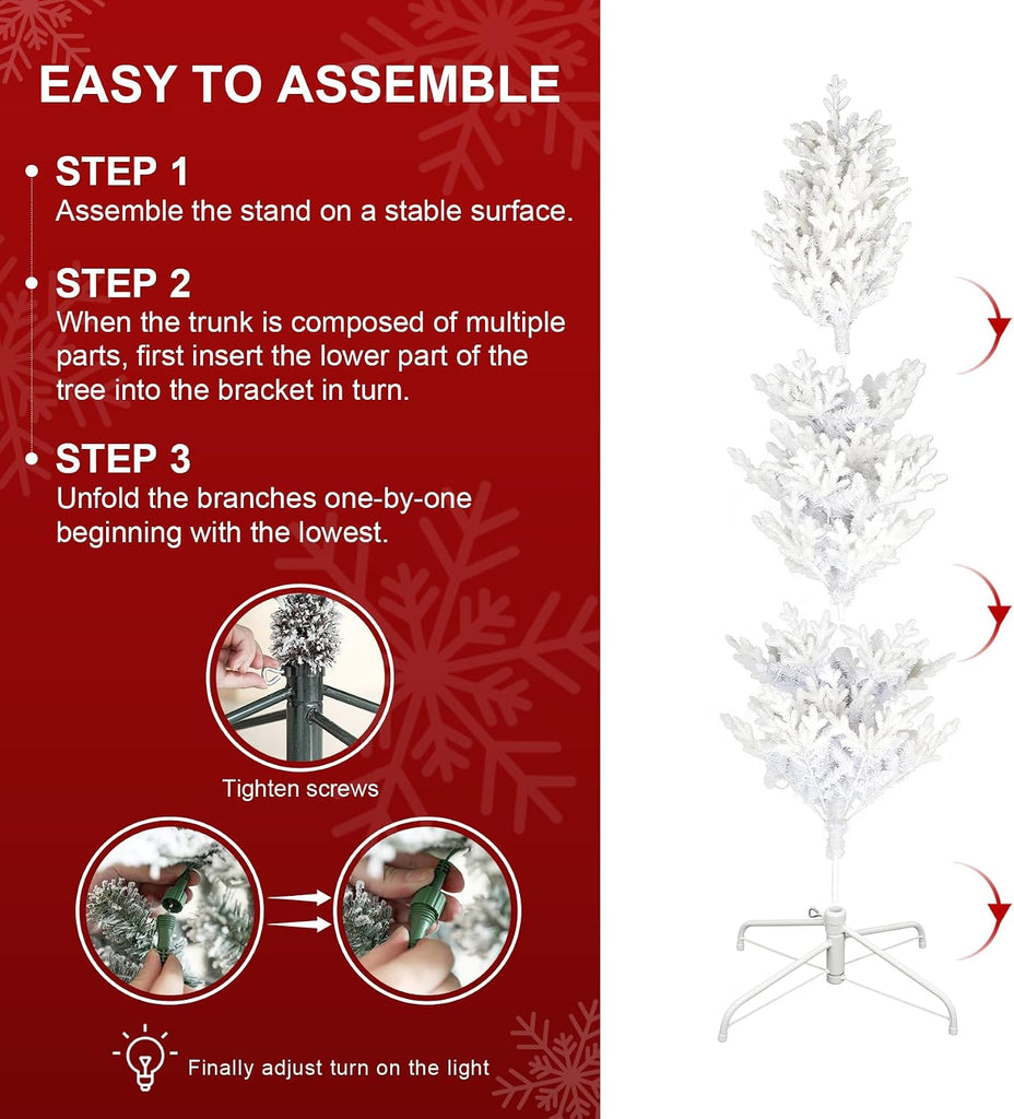 Prelit Artificial Christmas Tree, 6 to 7 ft, Slim Flocked Christmas Tree, Elegant White Frostfall Fir