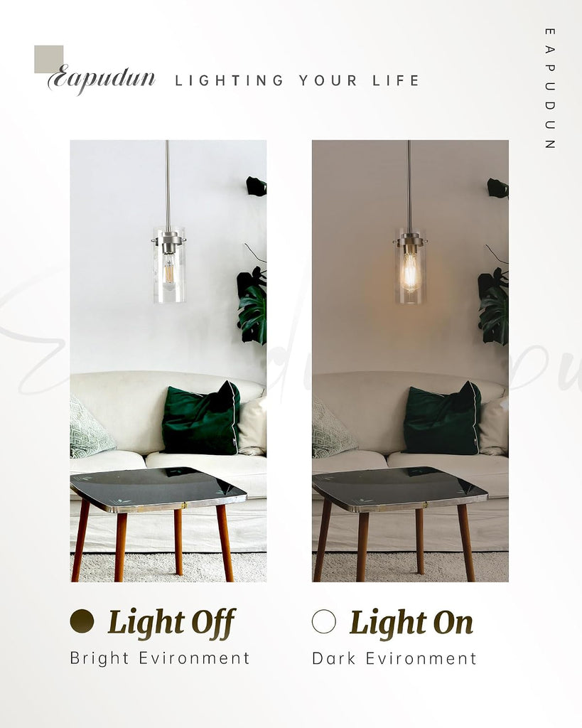 Pendant Light (2 Packs), Kitchen Ceiling Hanging Light, Adjustable Height, Kitchen Light Fixtures Brushed Nickel