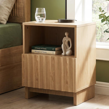22" H Modern Fluted Nightstand, Natural Oak