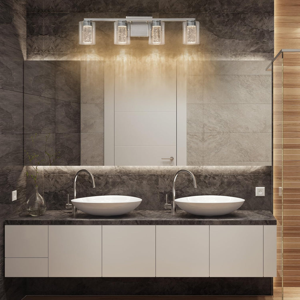 4-Light Brushed Nickel Vanity Light with 3 Color Modes (3000K/4000K/6000K), Eye Protection LED Bathroom Light