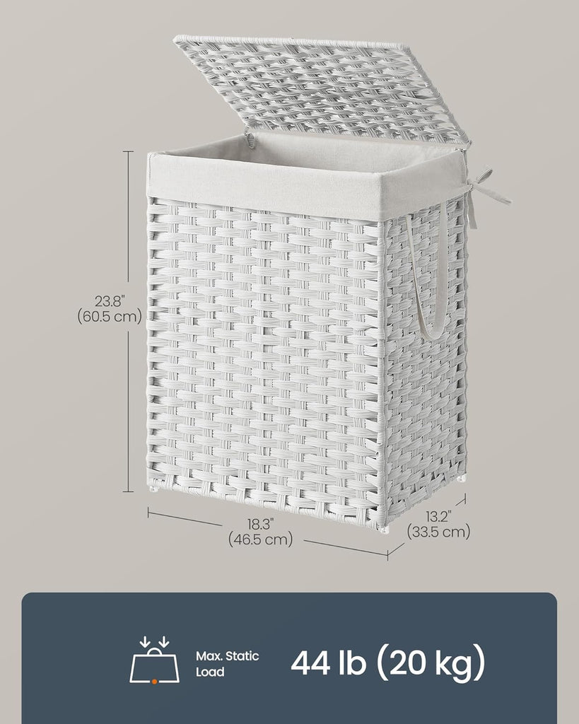 Laundry Hamper with Lid, Clothes Basket with Removable Liner and Handles, 23.8 Gallon, Foldable Narrow Laundry