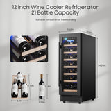12" Wine Cooler Refrigerator 21 Bottle Wine Fridge Built-in or Freestanding with