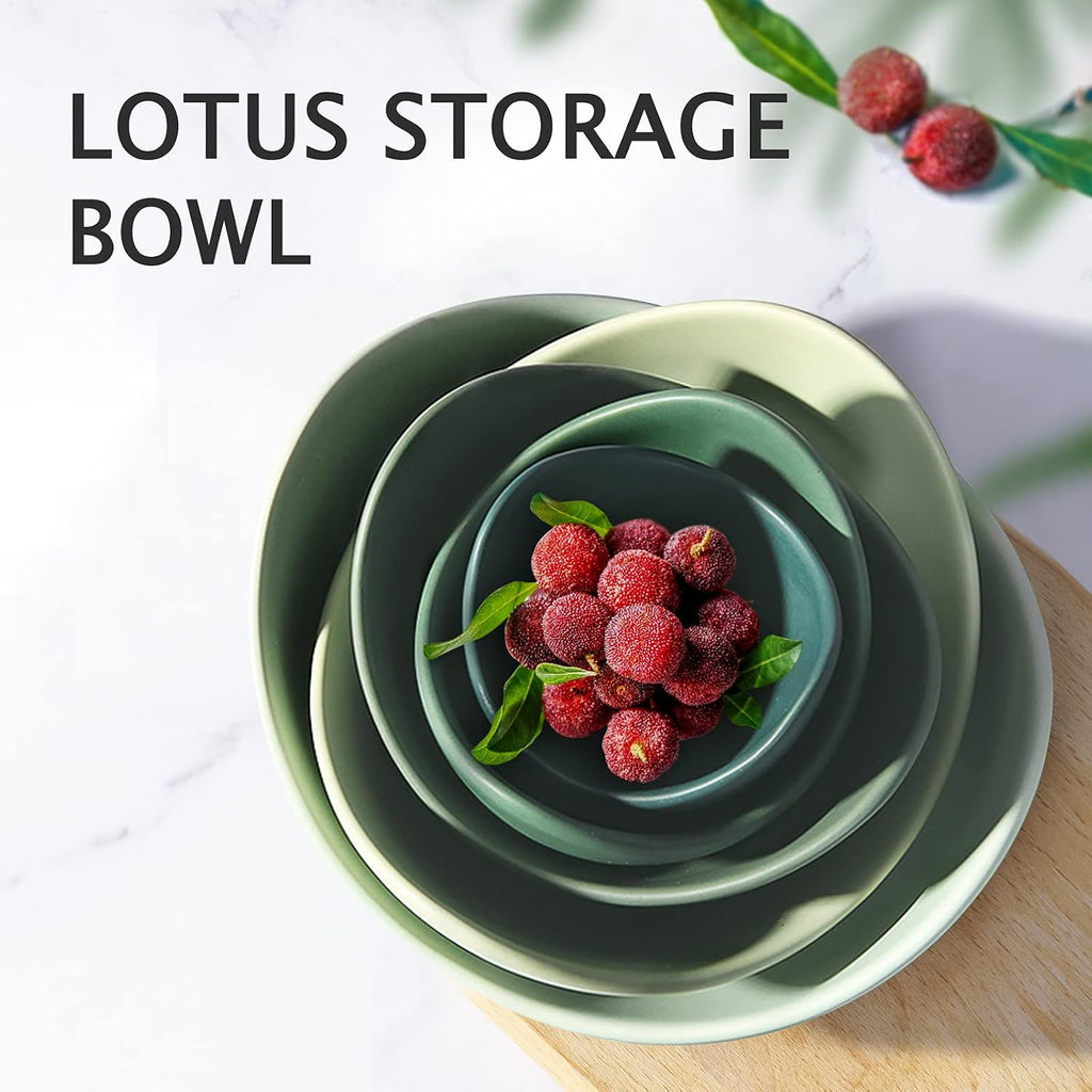Premium 5Piece Ceramic Serving Bowls Set Blooming Lotus Shape Assorted Sizes for Salads Soups Ramen Daily Dining and