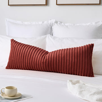 Soft Plush 14x36 Inch Long Lumbar Pillow Cover 1 Pack, Luxury Fluffy Faux Fur Striped Flannel Rectangle Cushion Case