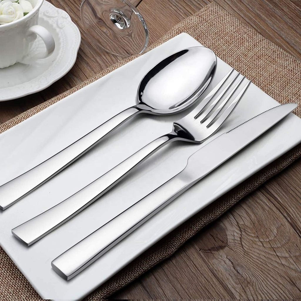 Silverware Set for 6, 30-Piece Stainless Steel Flatware Cutlery Set, Square Edge Kitchen Utensil Include