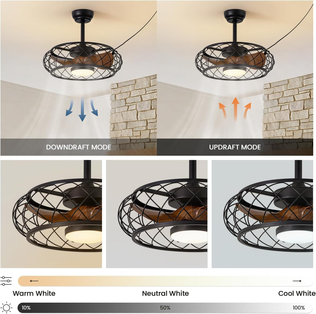 20'' Outdoor Ceiling Fans with Lights, Gazebo Fan Wet Rated Remote&APP Control, Plug in Ceiling Fan for Patios