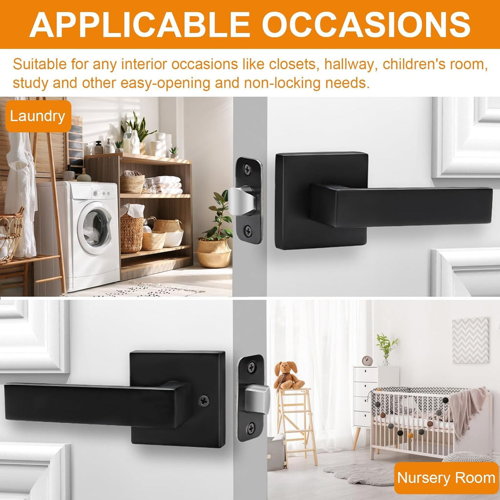 6 Pack Passage Door Handles Matte Black Door Knobs