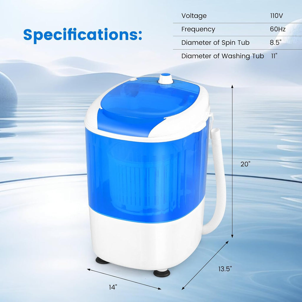 Portable Mini Washing Machine with Spin Dryer, Washing Capacity 5.5lbs, Electric Compact Machines Durable Design