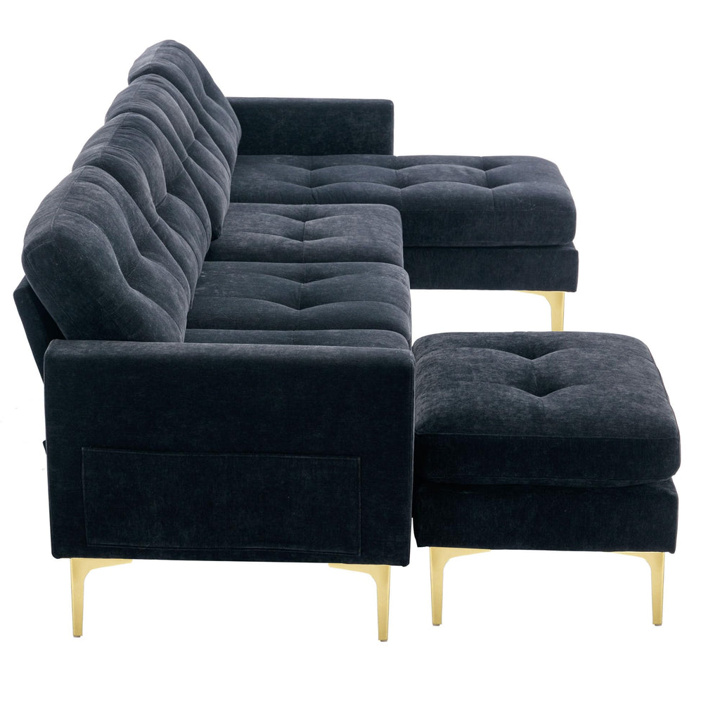 Velvet Modern Large Sectional Sofa (Black)