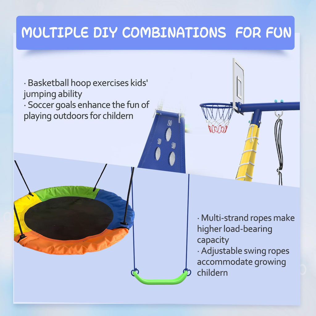 5-in-1 Kids Swing Sets for Backyard with Slide