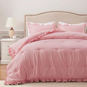 Lightweight 3 Pieces- Ruffle Bed Set Vintage Farmhouse Soft Comforter Set with 2 Pillow Shams(, 106x92 inches