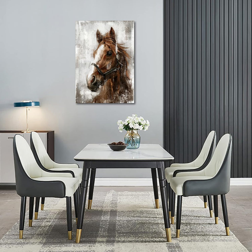 Horse Canvas Wall Art Horse Portrait Pictures Wall Decor Farmhouse Brown Canvas Painting Rustic Canvas Prints Artwork