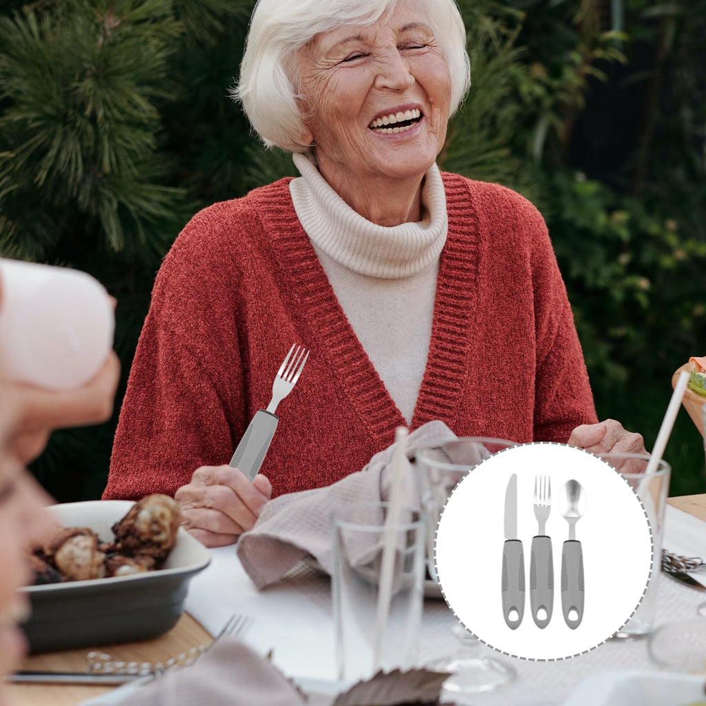Adaptive Utensils Set for Elderly Anti-Shake Tableware with Wide Handles Fork Spoon Cutter for Hand Tremors Arthritis