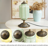 Milk Glass Touch Table Lamp, Elegant Green Jadeite Glass Bedside Desk Lamp 3 Way Dimmable with USB C+A Charging Ports