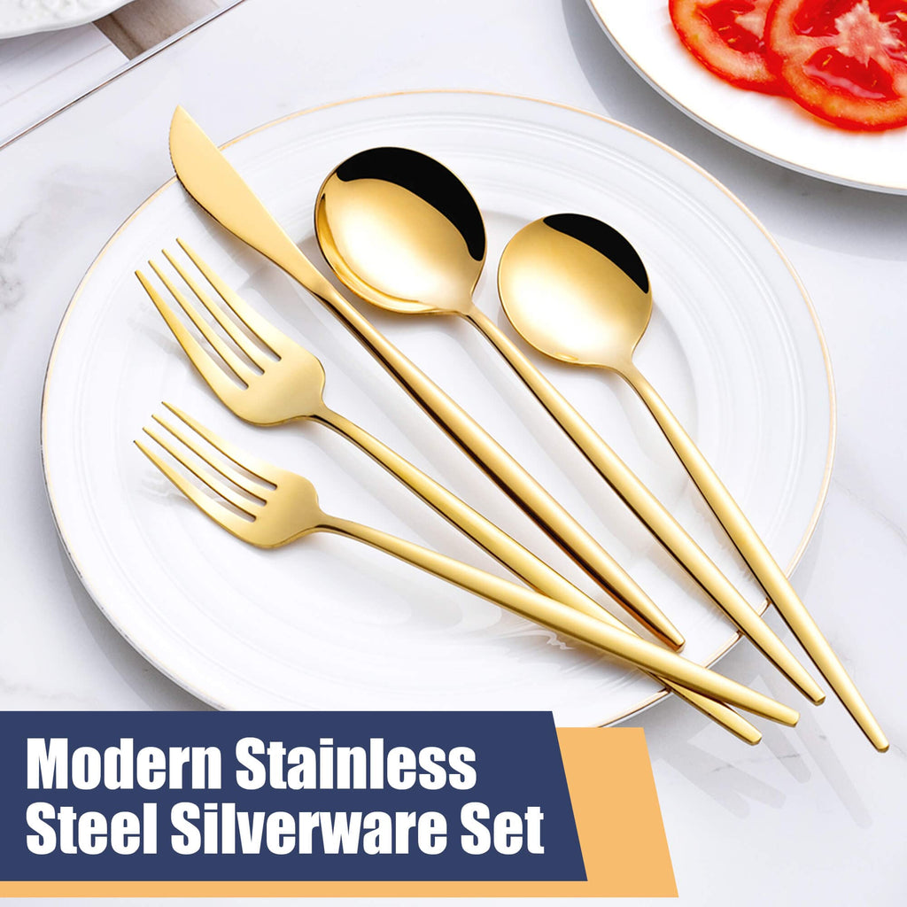 20 Piece Gold Silverware Set,Stainless Steel Flatware Cutlery Set Service for 4 Including Forks Spoons Knives,Kitchen