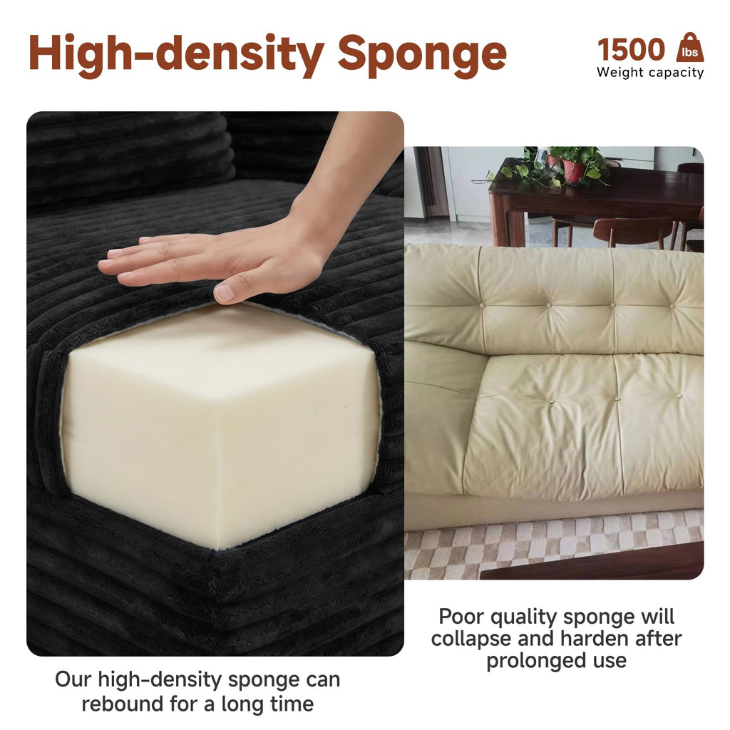 Couch ≈94inch, L-Shaped Sofa, Boneless Couch, with Chaise (Black, 94IN)