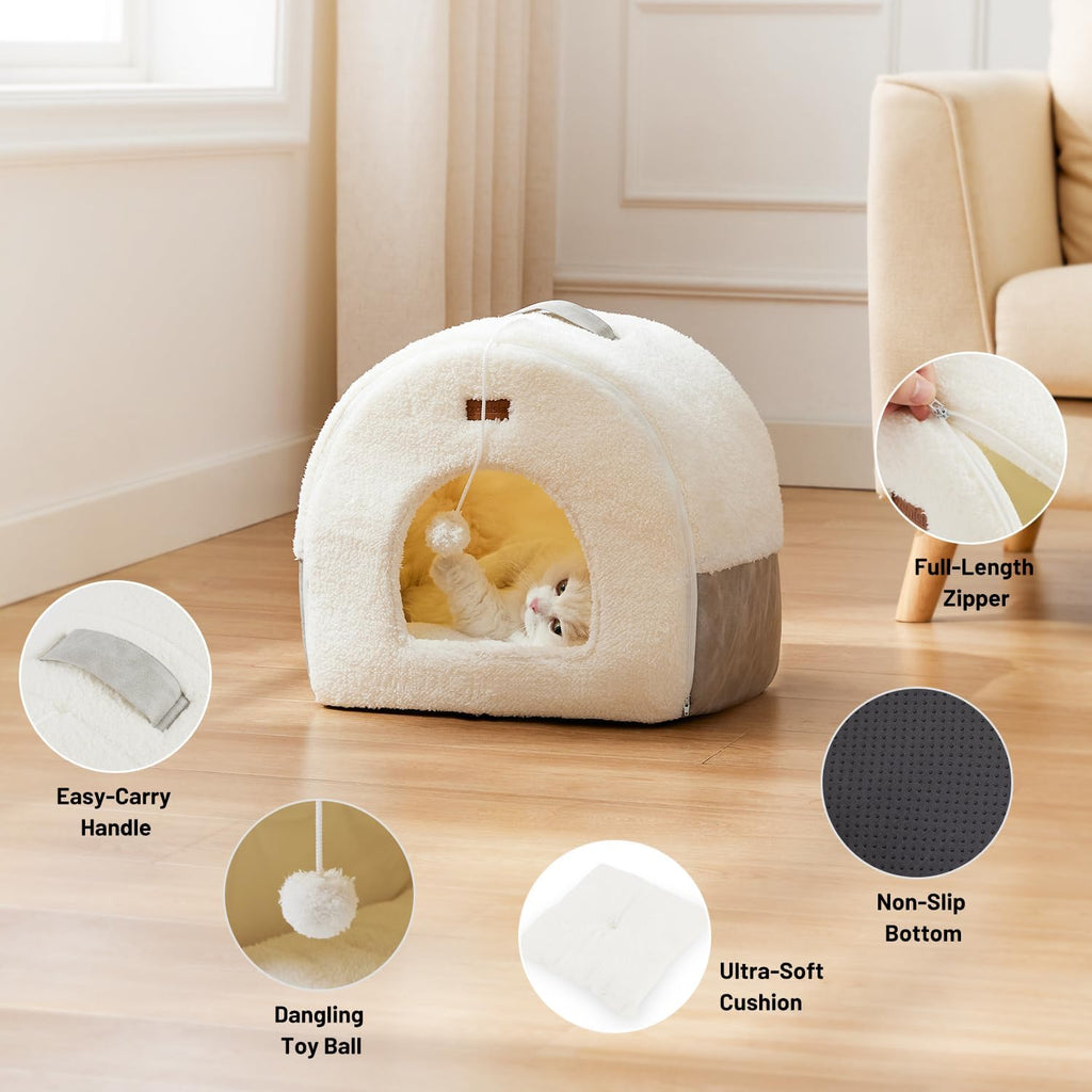 Cat Bed Cave for Indoor Cats - 2 in 1 Cat Cave for Kittens and Small Pets with Removable Washable Cushioned Pillow