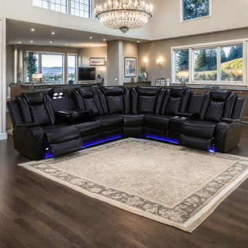 Power Recliner Sofa Sectional Sofa with LED Light for Living Room, Air Leather Reclining Corner Sectional Sofa Set