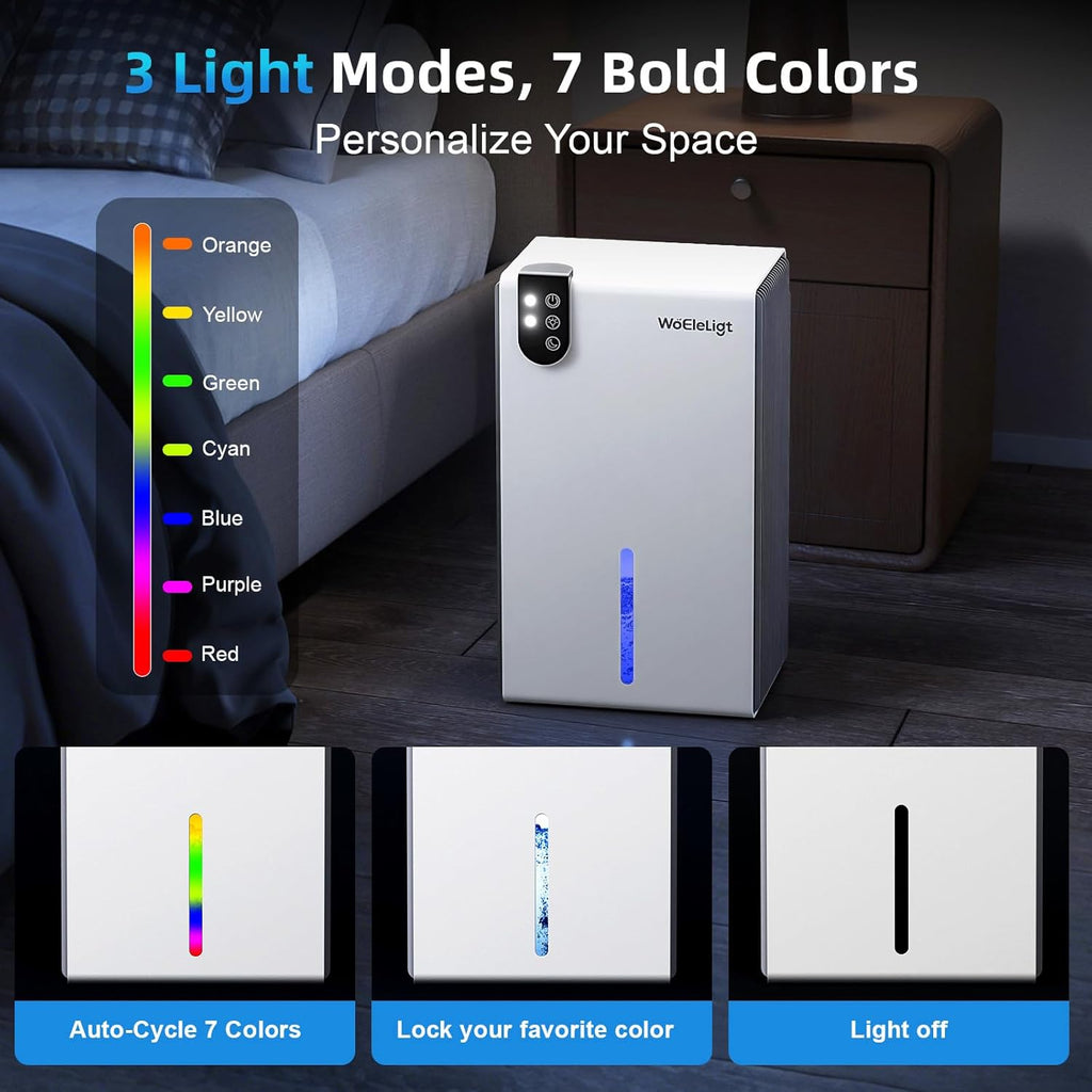 Dehumidifier for Home (85 OZ,1000 sq ft) Small Dehumidifiers for Basement, Auto Shut-Off, Sleep Mode, 7 Color Light