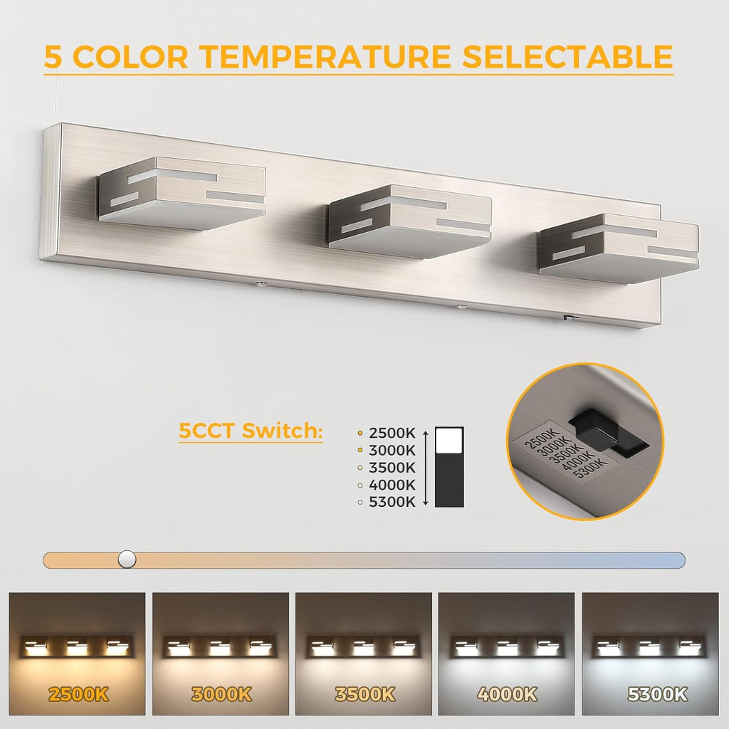 3-Light 5CCT Modern Bathroom Vanity Light Fixtures, 24-Inch 350° Rotatable LED Vanity Lights Over Mirror, Dimmable