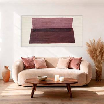 Neutral Burgundy Mauve Abstract Wall Art, Hand-Painted Textured Geometric Stripe Canvas Painting, Earth-Tone