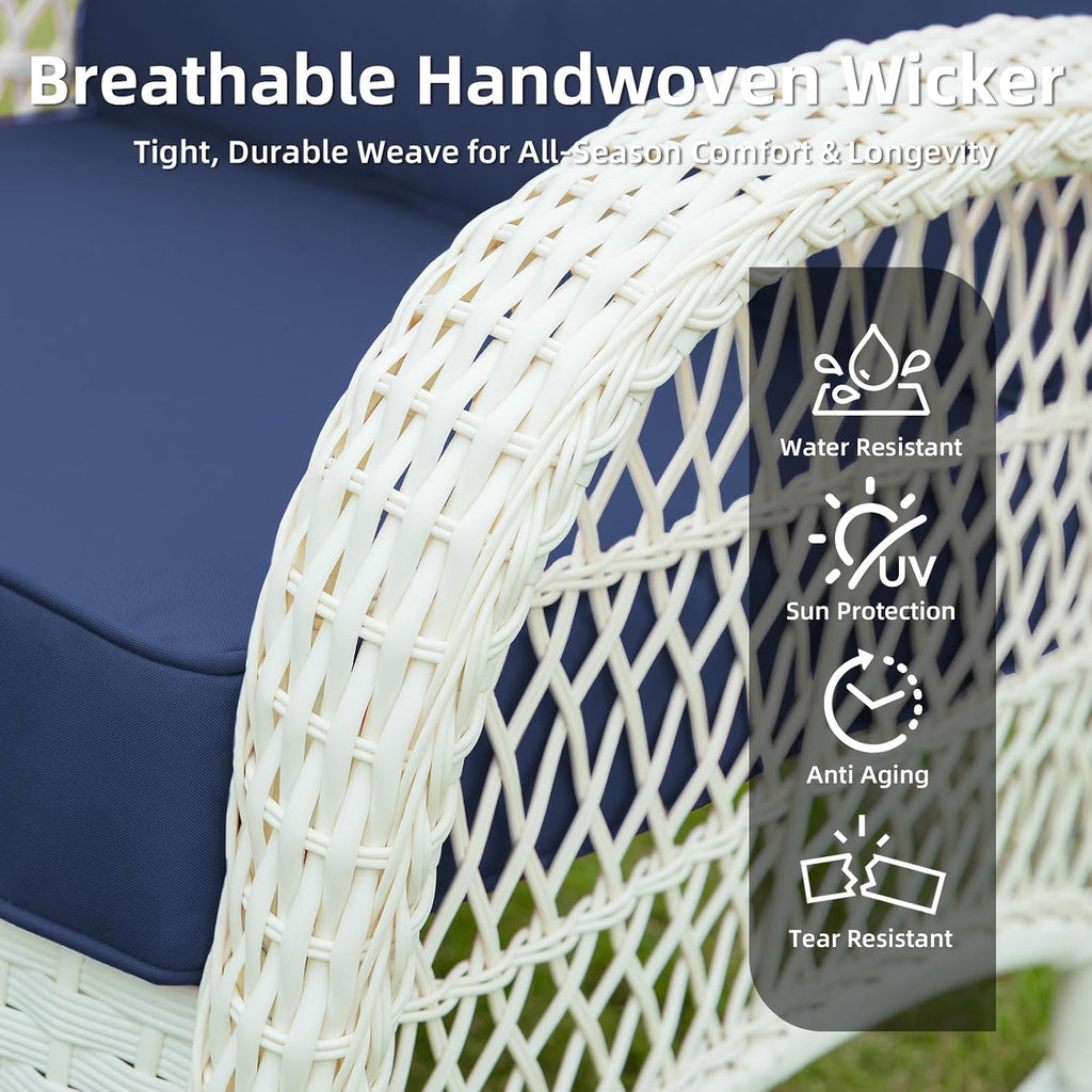 Outdoor Wicker Rocking Chair, Patio Rattan Rocker Chair with Cushions & Steel Frame, All-Weather Rocking Lawn