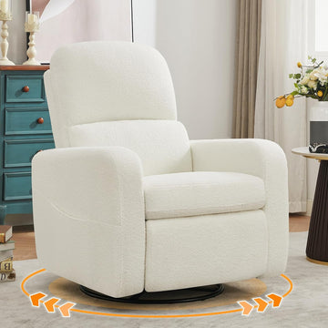 Swivel Rocker Recliner, Oversized Boucle Glider Recliner Nursery, Teddy Manual Swivel Rocking Reclining Chairs with
