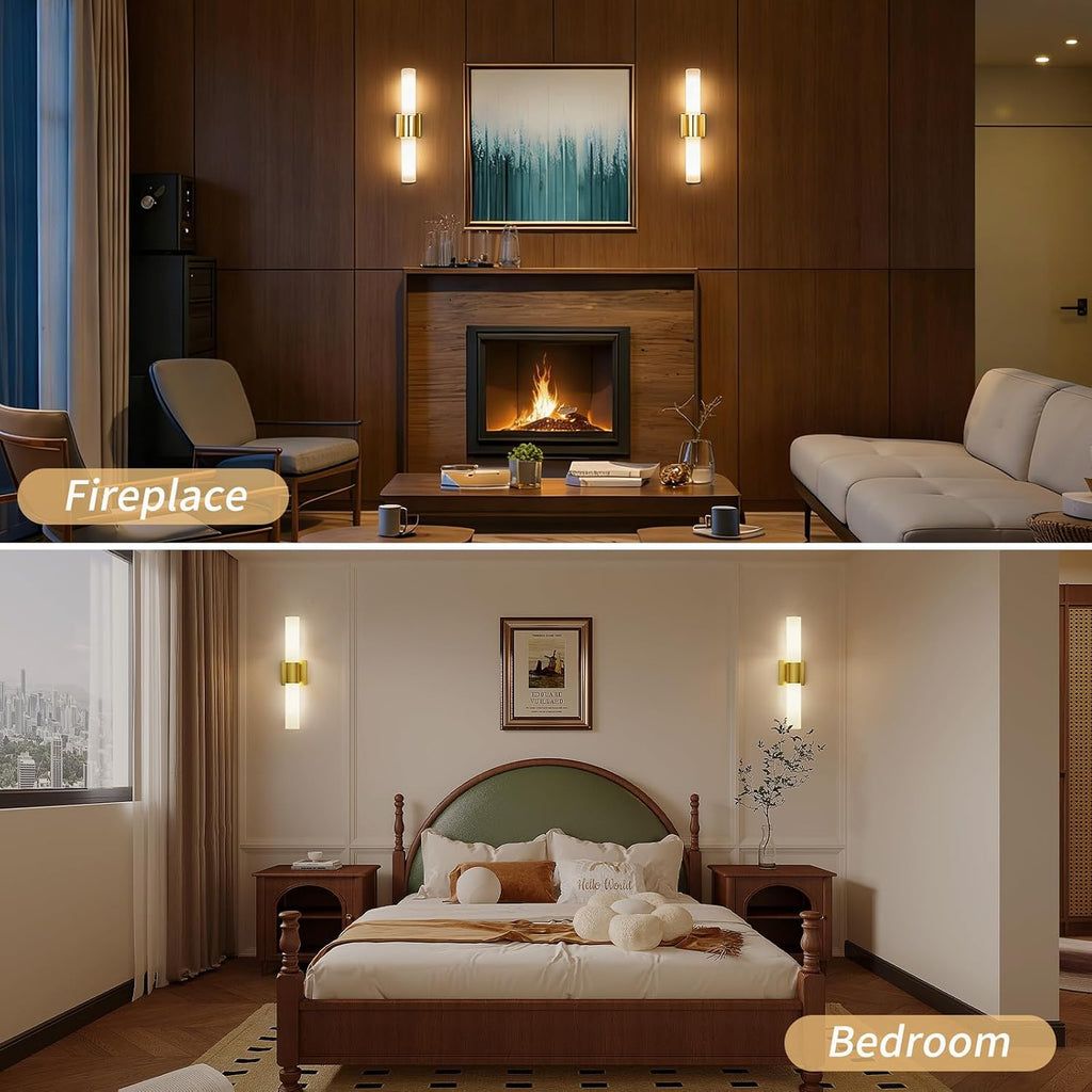 Wall Sconces Set of Two, Modern 21" Vanity, Frosted Glass, Gold | Indoor Wall Light Fixture. , Mirror, Bedroom