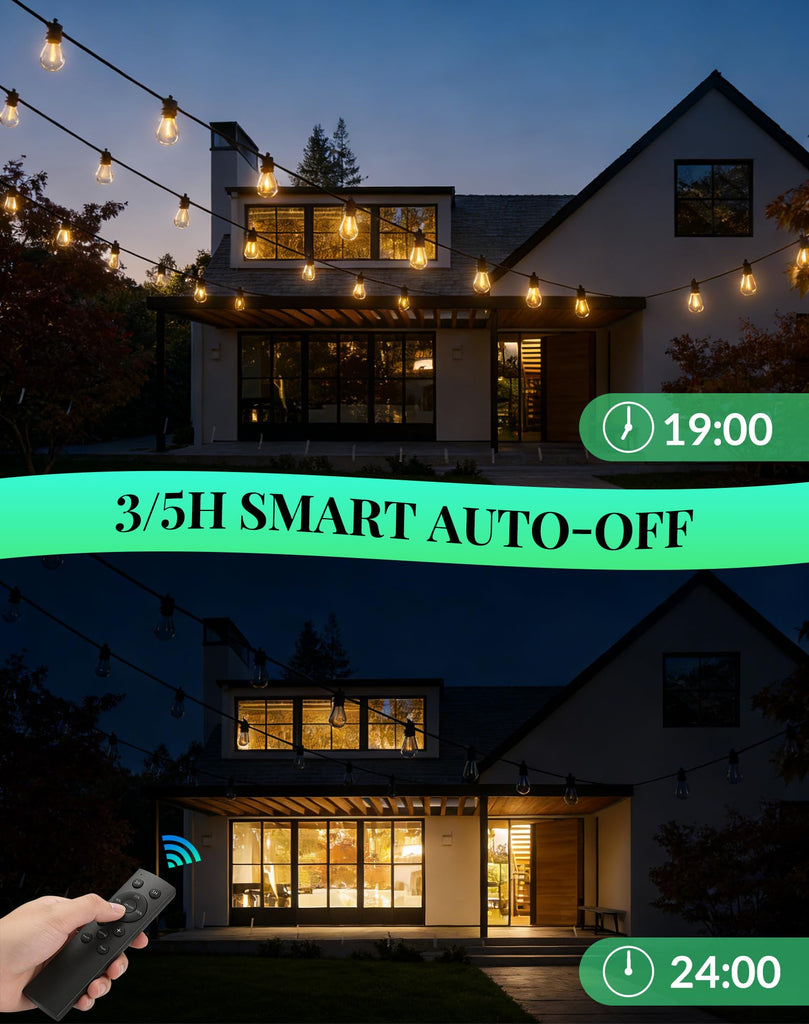 Outdoor String Lights Patio Light - 50Ft Outside Waterproof Dimmable Bulbs