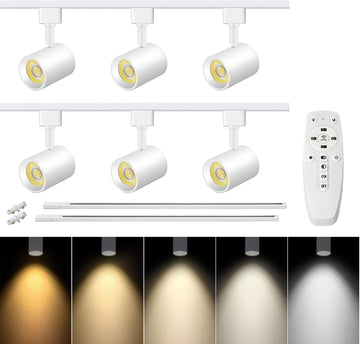 6 Lights LED Track Lighting Kit with Remote, 10W Dimmable White
