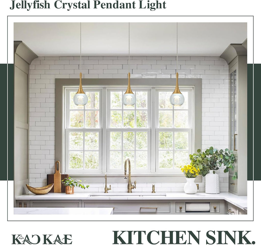 LED Pendant Light Kitchen Island Jellyfish Crystal Pendant Lights Dimmable Gold Modern Hanging Light for Bedroom