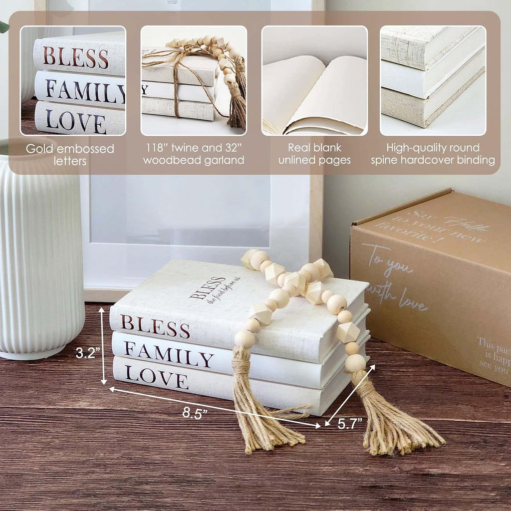 Linen Covered Decor Books 3 Pieces, Decorative Books Decor, Coffee Table Books Decor, Stacked Book Decor - Shelf