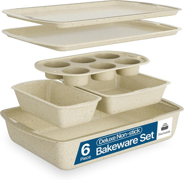 Bakeware Set - 6 Piece - Stackable, Deluxe, Non-Stick Pans for Professional and Home Cooking - Carbon