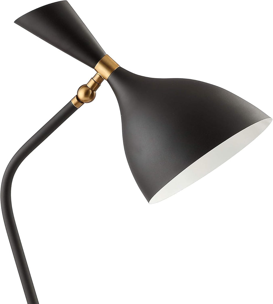 21.5" Black/Gold Retro Mid-Century LED Table Lamp, Adjustable Task Light with Black Iron Shade