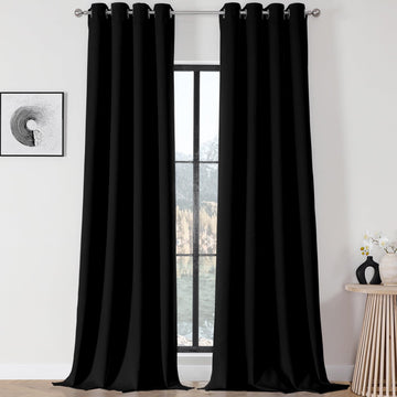 Blackout Curtains 120 Inch Long 2 Panels, Room Darkening Grommet Drapes, Thermal Insulated Black Out Drapes, Black