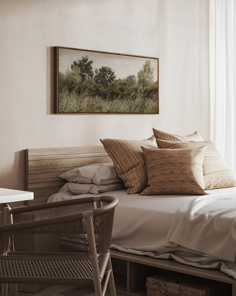 Extra Large Framed Vintage Wall Art, Living Room Country Farmhouse Decor, Grassland Landscape Paintings, Canvas